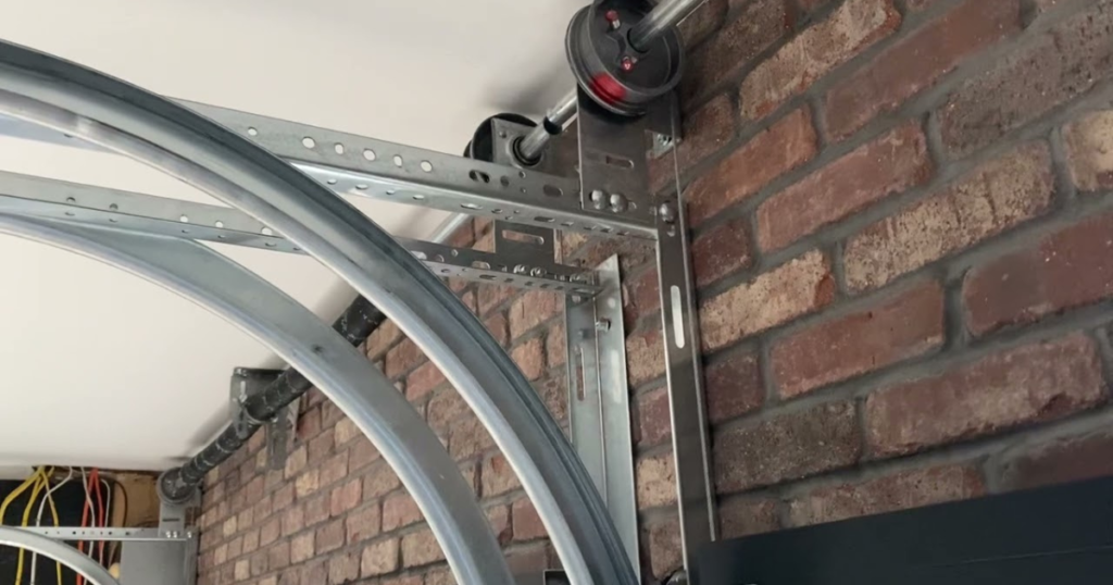 Close-up of garage door tracks.