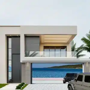Moderno Frameless Glass Garage Door Silver Haze 16' x 7'